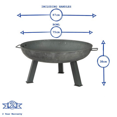 Harbour Housewares - Cast Iron Garden Fire Pit - 75cm - Grey - 3