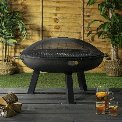 Harbour Housewares - Cast Iron Garden Fire Pit BBQ - 75cm - Grey - 6