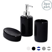 Harbour Housewares - Ceramic Bathroom Accessories Set - Black - 3pc