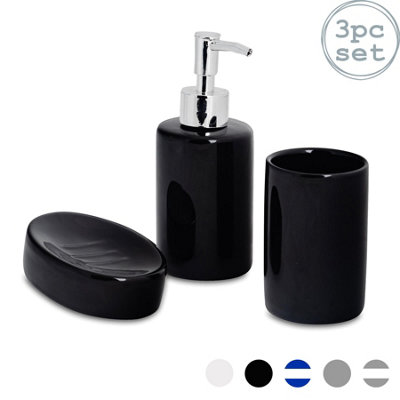 Harbour Housewares Ceramic Bathroom Accessories Set Black 3pc