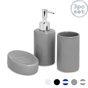 Harbour Housewares - Ceramic Bathroom Accessories Set - Grey - 3pc