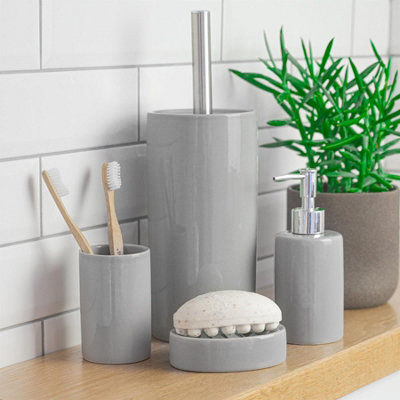 Harbour Housewares - Ceramic Bathroom Accessories Set - Grey - 4pc - 6