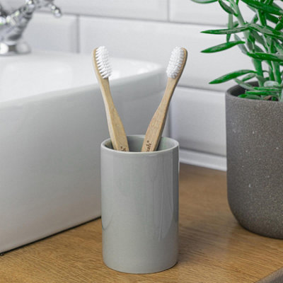 Harbour Housewares - Ceramic Bathroom Accessories Set - Grey - 4pc - 7