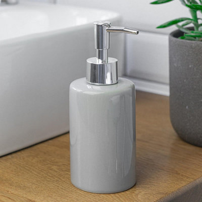 Harbour Housewares - Ceramic Bathroom Accessories Set - Grey - 4pc - 4
