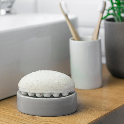 Harbour Housewares - Ceramic Bathroom Accessories Set - Grey - 4pc - 5