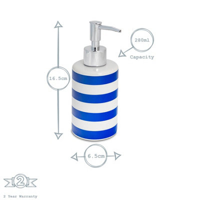 Harbour Housewares - Ceramic Bathroom Accessories Set - Navy Stripe - 3pc - 3