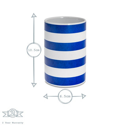 Harbour Housewares - Ceramic Bathroom Accessories Set - Navy Stripe - 3pc - 5