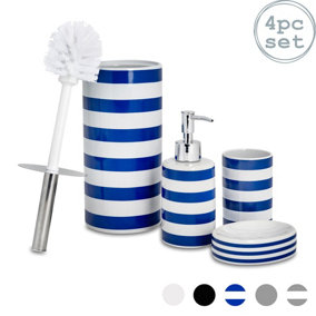 Harbour Housewares - Ceramic Bathroom Accessories Set - Navy Stripe - 4pc