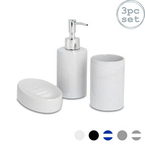 Harbour Housewares - Ceramic Bathroom Accessories Set - White - 3pc