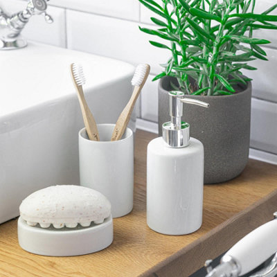 Harbour Housewares - Ceramic Bathroom Accessories Set - White - 3pc - 4