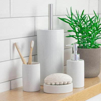 Harbour Housewares - Ceramic Bathroom Accessories Set - White - 4pc - 6