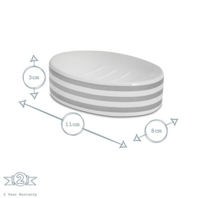 Harbour Housewares - Ceramic Soap Dish - Grey Stripe - 3