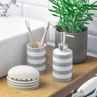 Harbour Housewares - Ceramic Soap Dish - Grey Stripe - 6