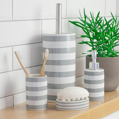 Harbour Housewares - Ceramic Soap Dish - Grey Stripe - 4