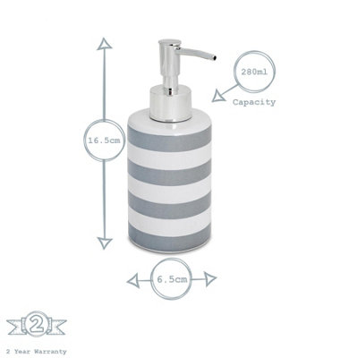 Harbour Housewares - Ceramic Soap Dispenser - 280ml - Grey Stripe - 3
