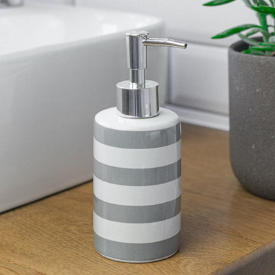 Harbour Housewares - Ceramic Soap Dispenser - 280ml - Grey Stripe - 5