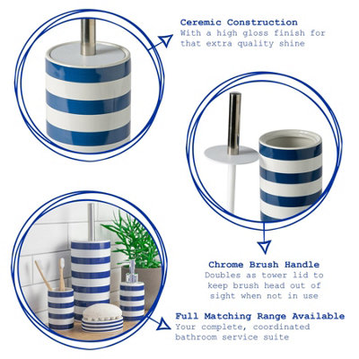 Harbour Housewares - Ceramic Toilet Brush - Navy Stripe