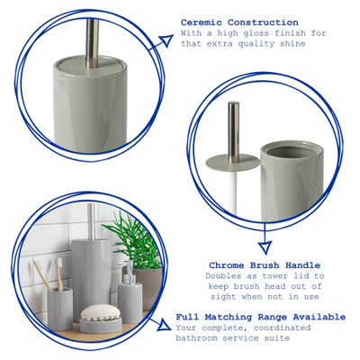 Harbour Housewares - Ceramic Toilet Brushes - Grey - Pack of 2