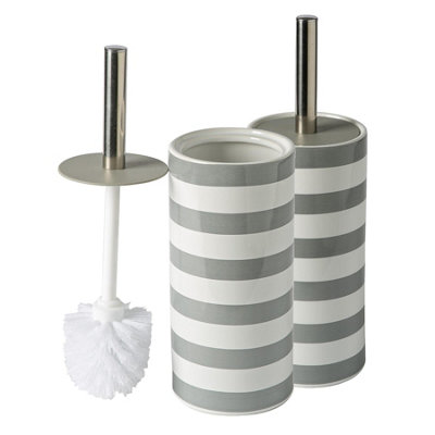 Harbour Housewares - Ceramic Toilet Brushes - Grey Stripe - Pack of 2