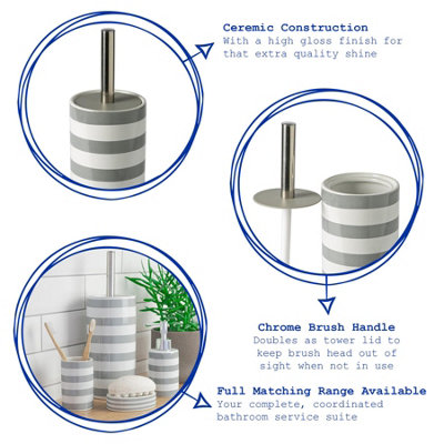 Harbour Housewares - Ceramic Toilet Brushes - Grey Stripe - Pack of 2