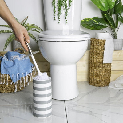 Harbour Housewares - Ceramic Toilet Brushes - Grey Stripe - Pack of 2 - 6