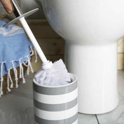 Harbour Housewares - Ceramic Toilet Brushes - Grey Stripe - Pack of 2