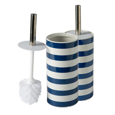 Harbour Housewares - Ceramic Toilet Brushes - Navy Stripe - Pack of 2