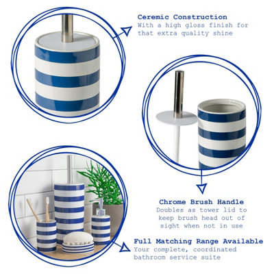 Harbour Housewares - Ceramic Toilet Brushes - Navy Stripe - Pack of 2
