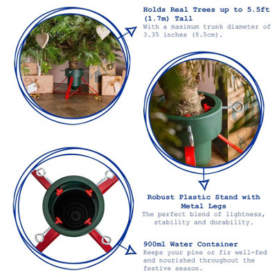 Harbour Housewares Classic Real Christmas Tree Stand - 3in - Green/Red