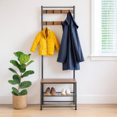 Harbour Housewares Coat Rack with Shoe Storage Bench - Square Steel ...
