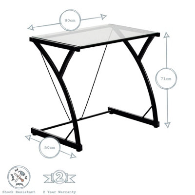 Harbour Housewares - Computer Desk and Chair Set - Glass Top - 2pc - Black/Black