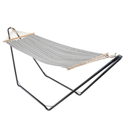 Harbour Housewares - Cotton Garden Hammock with Stand - Grey/White Stripe