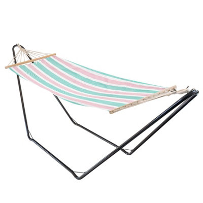 Harbour Housewares - Cotton Garden Hammock with Stand - Pink/Green Stripe