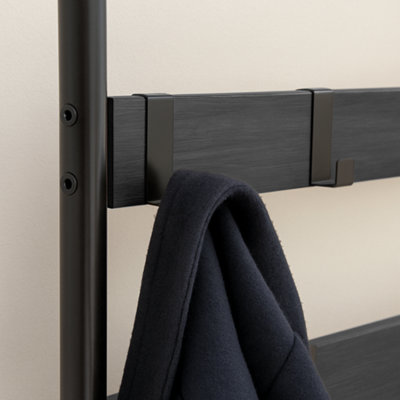 Harbour Housewares Curved Steel Coat Rack with Shoe Storage Bench - Black/Black - 6