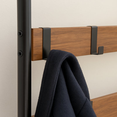 Harbour Housewares Curved Steel Coat Rack with Shoe Storage Bench - Black/Brown - 6