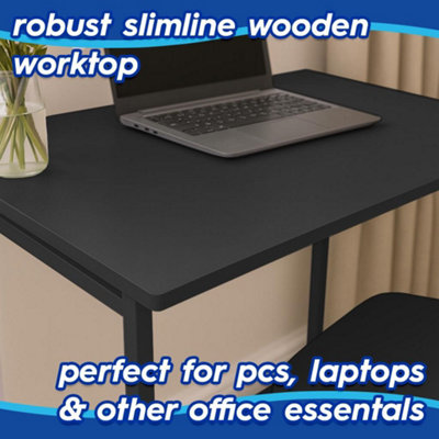 Harbour Housewares 2-Piece Computer Desk And Chair Set - Small Home Office Workstation For PC Laptop Study - Wooden Top - Black/Black