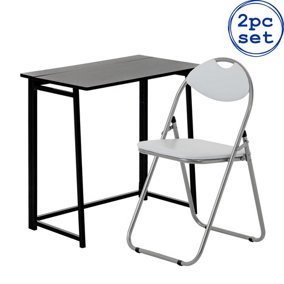 Harbour Housewares - Deluxe Folding Wooden Desk & Chair Set - Black/Black