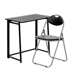 Harbour Housewares - Deluxe Folding Wooden Desk & Chair Set - Black/Black