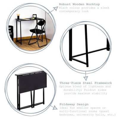 Harbour Housewares - Deluxe Wooden Folding Desk - 80cm - Black