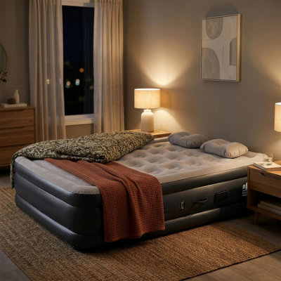 Harbour Housewares Double Airbed with Removable Electric Pump - Black/Grey