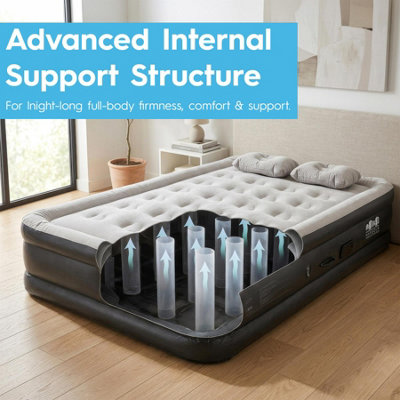 Harbour Housewares Double Airbed with Removable Electric Pump - Black/Grey