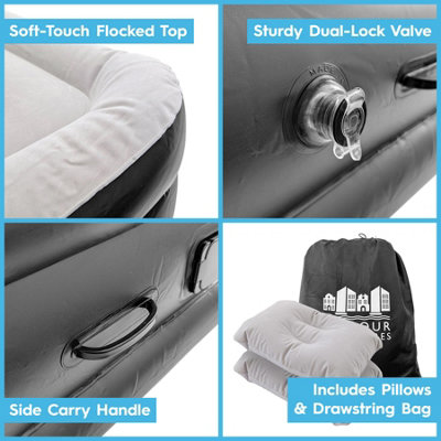 Harbour Housewares Double Airbed with Removable Electric Pump - Black/Grey