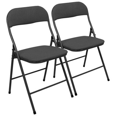 Harbour Housewares Fabric Padded Metal Folding Chairs - Black - Pack of 2