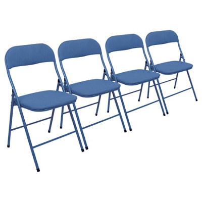 Harbour Housewares Fabric Padded Metal Folding Chairs - Blue - Pack of 4