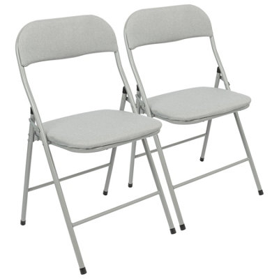 Harbour Housewares Fabric Padded Metal Folding Chairs - Grey - Pack of 2