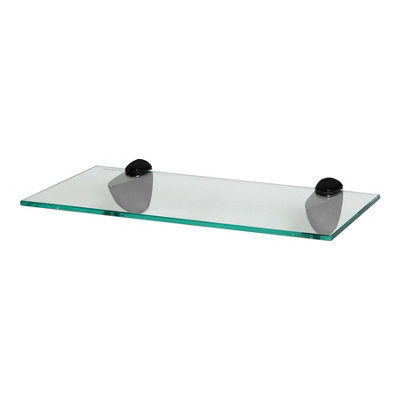 Harbour Housewares Floating Glass Bathroom Shelf with Black Brackets - 40cm