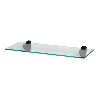 Harbour Housewares Floating Glass Bathroom Shelf with Black Brackets - 50cm