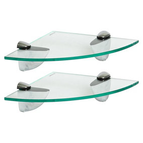 Harbour Housewares Floating Glass Corner Shelves - 20cm - Pack of 2