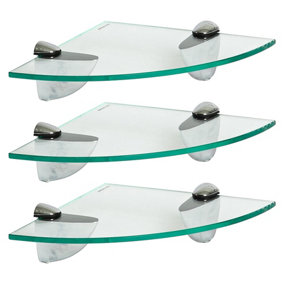 Harbour Housewares Floating Glass Corner Shelves - 20cm - Pack of 3