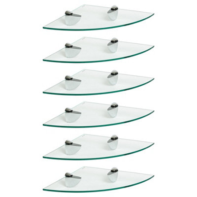 Harbour Housewares Floating Glass Corner Shelves - 30cm - Pack of 6